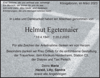 Traueranzeige von Helmut Egetemaier von Heidenheimer Zeitung