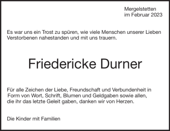 Traueranzeige von Friedericke Durner von Heidenheimer Zeitung