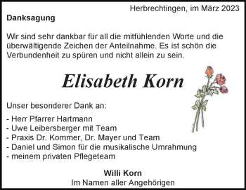 Traueranzeige von Elisabeth Korn von Heidenheimer Zeitung