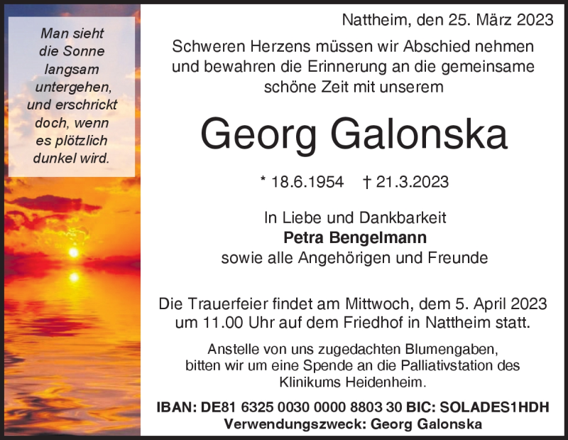  Traueranzeige für Georg Galonska vom 25.03.2023 aus Heidenheimer Zeitung