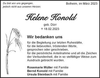 Traueranzeige von Helene Konold von Heidenheimer Zeitung