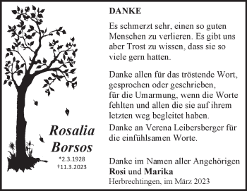 Traueranzeige von Rosalia  Borsos von Heidenheimer Zeitung