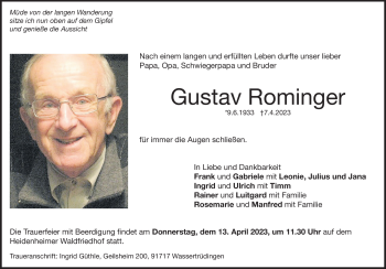Traueranzeige von Gustav Rominger von Heidenheimer Zeitung