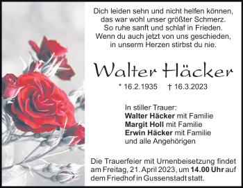 Traueranzeige von Walter Häcker von Heidenheimer Zeitung