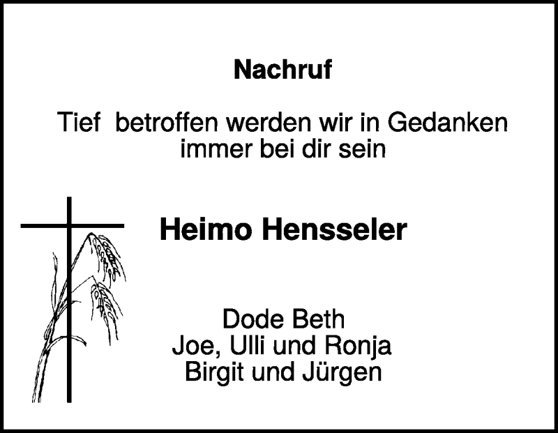  Traueranzeige für Heimo Hensseler vom 05.04.2023 aus Heidenheimer Zeitung
