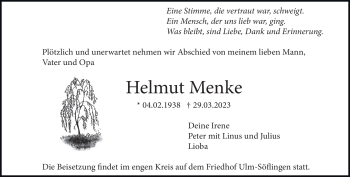 Anzeige Helmut Menke