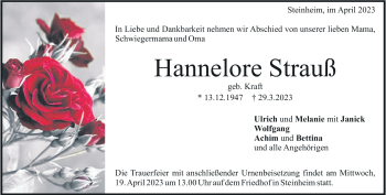 Traueranzeige von Hannelore Strauß von Heidenheimer Zeitung