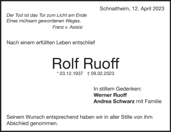 Traueranzeige von Rolf Ruoff von Heidenheimer Zeitung