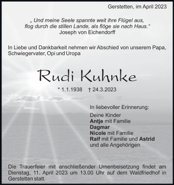 Traueranzeige von Rudi Kuhnke von Heidenheimer Zeitung
