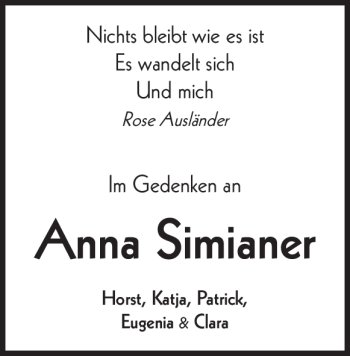 Traueranzeige von Anna Simianer von Heidenheimer Zeitung