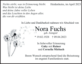 Traueranzeige von Nora Fuchs von Heidenheimer Zeitung