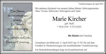 Traueranzeige von Marie Kircher von Heidenheimer Zeitung