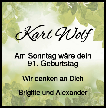 Traueranzeige von Karl Wolf von Heidenheimer Zeitung