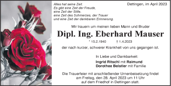 Traueranzeige von Eberhard Mauser von Heidenheimer Zeitung