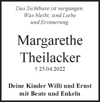 Traueranzeige von Margarethe Theilacker von Heidenheimer Zeitung