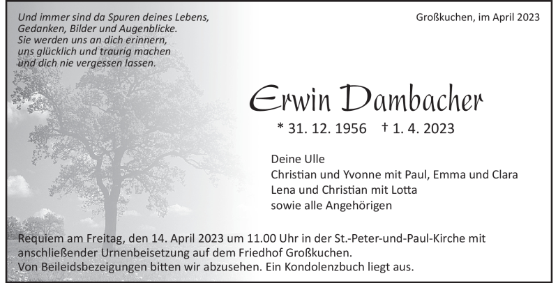  Traueranzeige für Erwin Dambacher vom 08.04.2023 aus Heidenheimer Zeitung