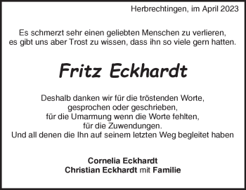 Traueranzeige von Fritz Eckhardt von Heidenheimer Zeitung
