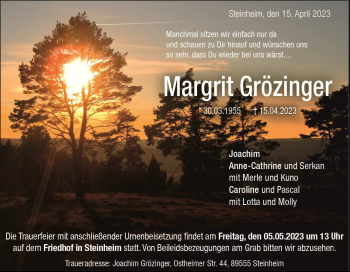 Traueranzeige von Margrit Grözinger von Heidenheimer Zeitung