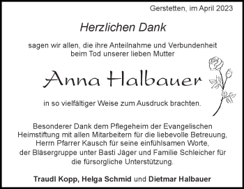 Traueranzeige von Anna Halbauer von Heidenheimer Zeitung