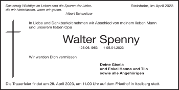 Traueranzeige von Walter  Spenny  von Heidenheimer Zeitung