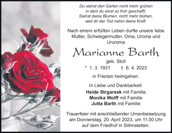 Traueranzeige von Marianne Barth von Heidenheimer Zeitung
