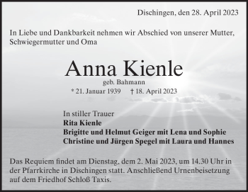 Traueranzeige von Anna Kienle von Heidenheimer Zeitung
