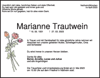 Traueranzeige von Marianne Trautwein von Heidenheimer Zeitung