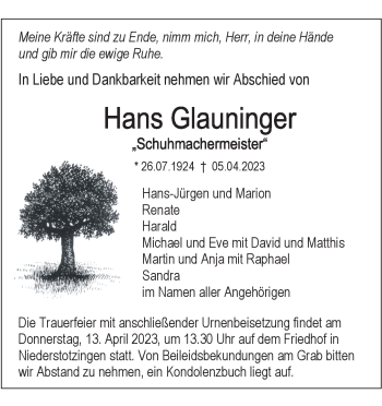 Traueranzeige von Hans Glauninger von Heidenheimer Zeitung