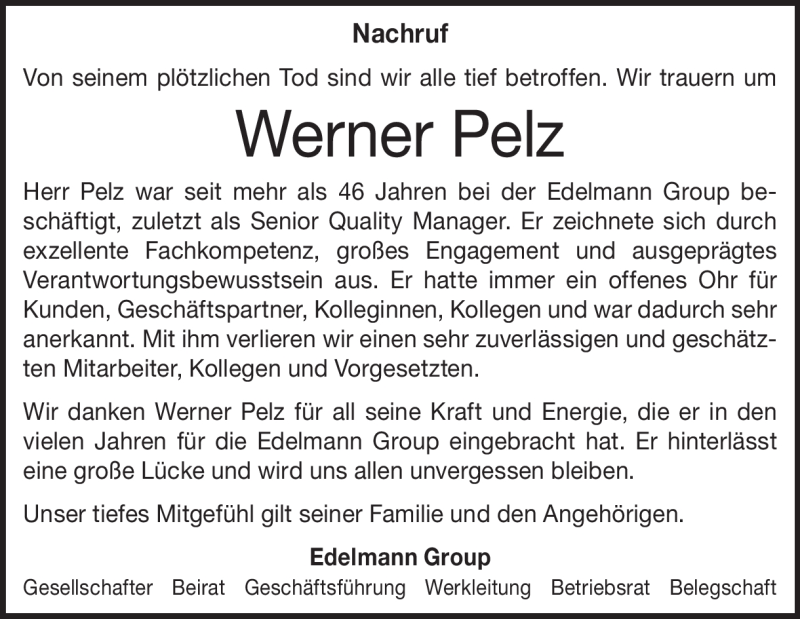  Traueranzeige für Werner Pelz vom 13.04.2023 aus Heidenheimer Zeitung