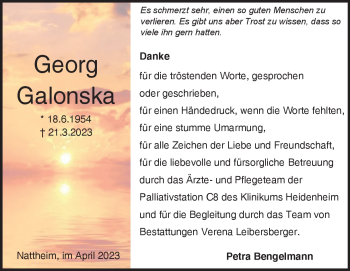 Traueranzeige von Georg Galonska von Heidenheimer Zeitung