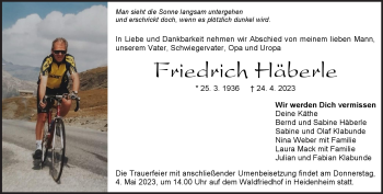 Traueranzeige von Friedrich Häberle von Heidenheimer Zeitung