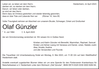 Traueranzeige von Olaf Günzler von Heidenheimer Zeitung