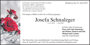 Traueranzeige von Josefa Schnalzger von Heidenheimer Zeitung