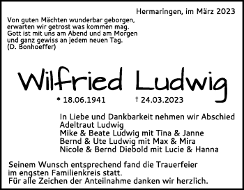 Traueranzeige von Wilfried Ludwig von Heidenheimer Zeitung