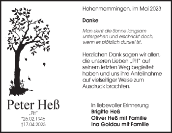 Traueranzeige von Peter  Heß  von Heidenheimer Zeitung