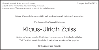 Traueranzeige von Klaus-Ulrich Zaiss von Heidenheimer Zeitung