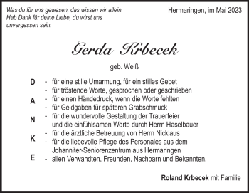 Traueranzeige von Gerda Krbecek von Heidenheimer Zeitung