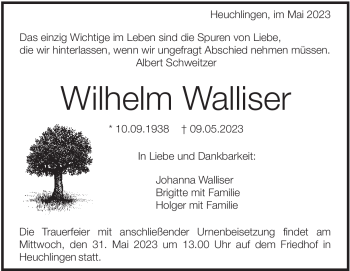 Traueranzeige von Wilhelm Wallisser von Heidenheimer Zeitung