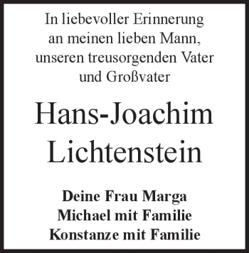 Traueranzeige von Hans Lichtenstein von Heidenheimer Zeitung