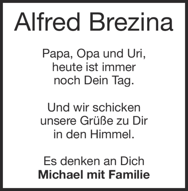  Traueranzeige für Alfred Brezina vom 19.05.2023 aus Heidenheimer Zeitung
