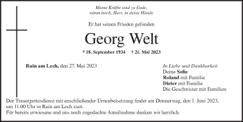 Anzeige Georg Welt