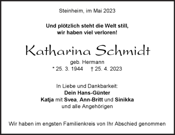 Traueranzeige von Katharina Schmidt von Heidenheimer Zeitung