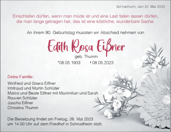Traueranzeige von Edith Rosa Eißner von Heidenheimer Zeitung