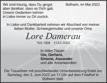 Traueranzeige von Lore Damerau von Heidenheimer Zeitung