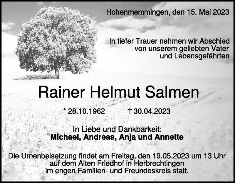  Traueranzeige für Rainer Salmen vom 15.05.2023 aus Heidenheimer Zeitung