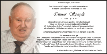 Traueranzeige von Ottmar Spägele von Heidenheimer Zeitung