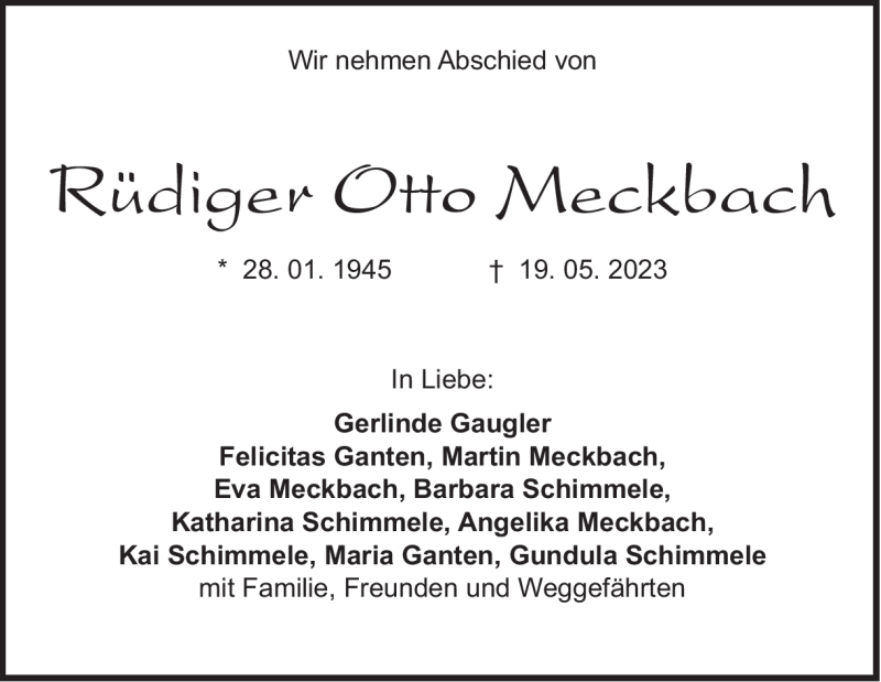  Traueranzeige für Rüdiger Otto Meckbach vom 23.05.2023 aus Heidenheimer Zeitung