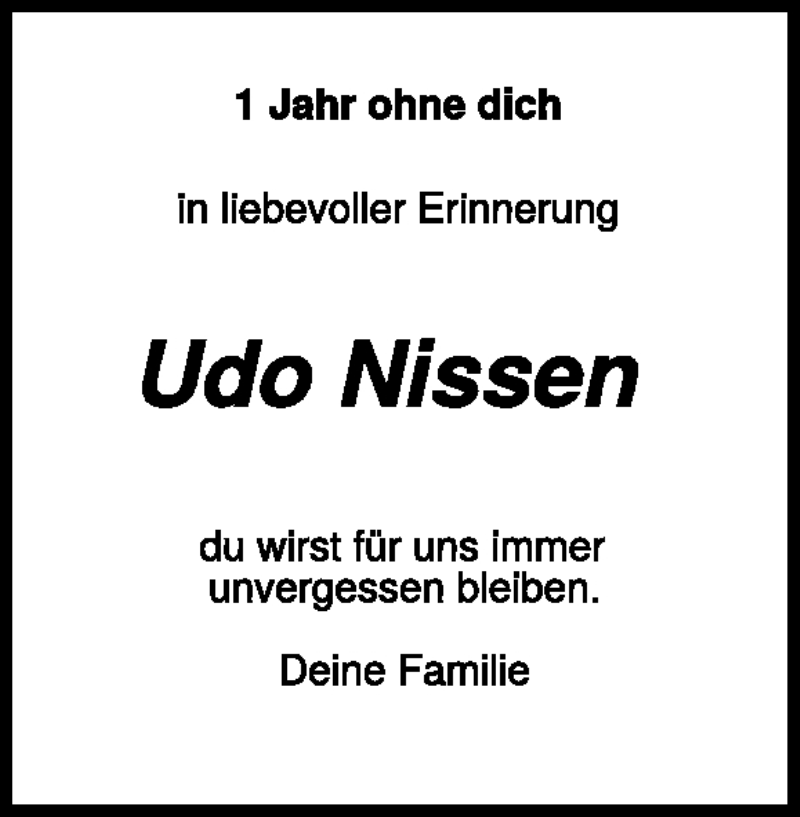  Traueranzeige für Udo Nissen vom 10.05.2023 aus Heidenheimer Zeitung