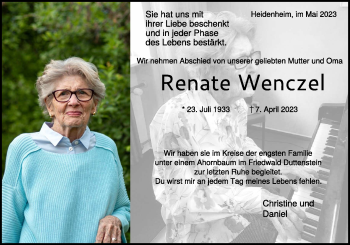 Traueranzeige von Renate Wenczel von Heidenheimer Zeitung