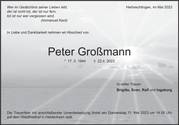 Traueranzeige von Peter Großmann von Heidenheimer Zeitung